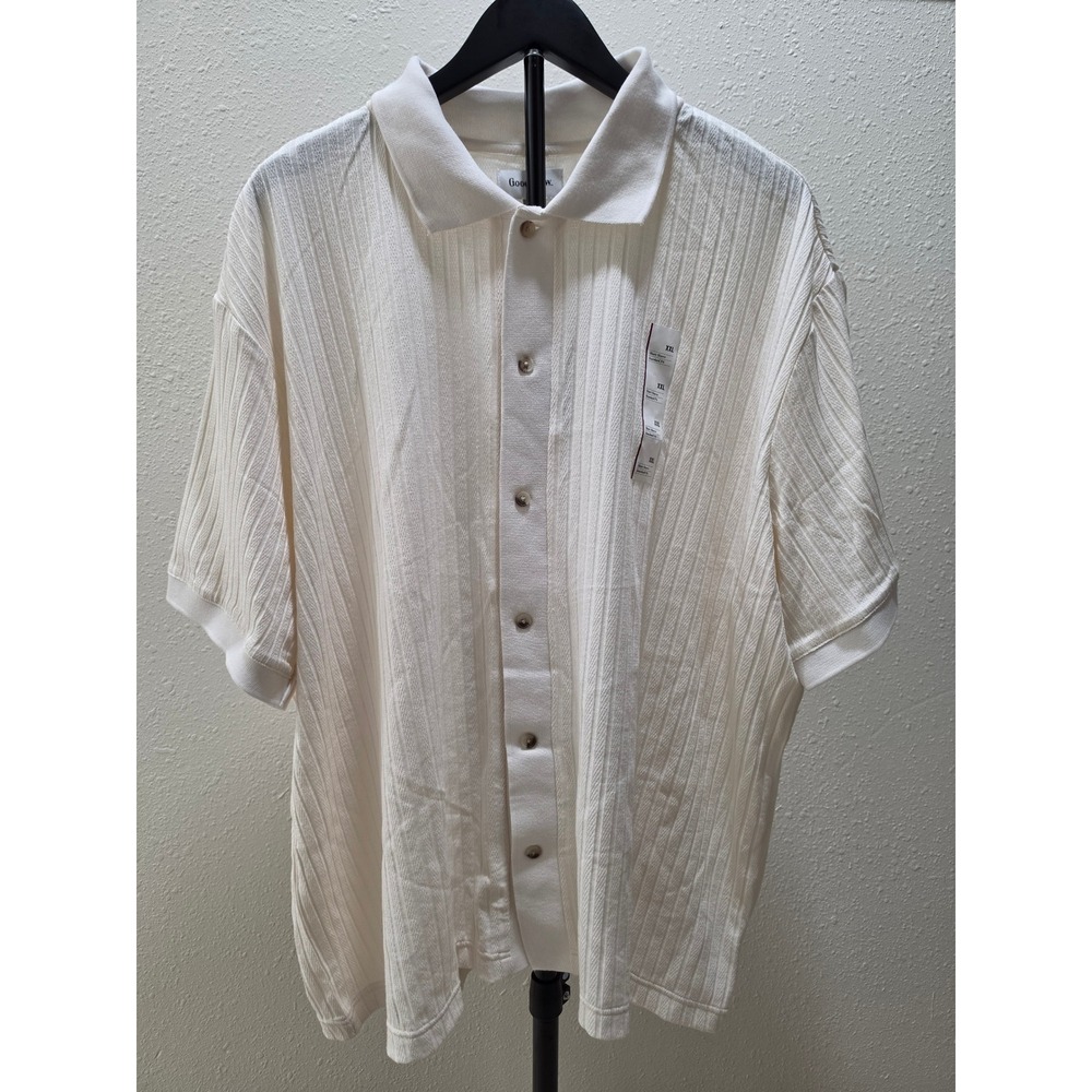 Goodfellow & Co Mens XXL Cream Textured Rib Knit Button Down Polo Shirt NWT